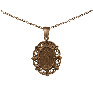 Vintage Bronze St. Anne Medal with Lace Border and Stars