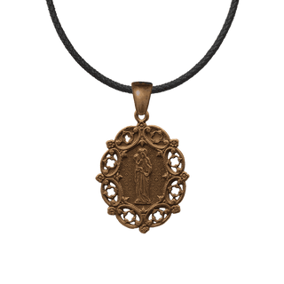 Vintage Bronze St. Anne Medal with Lace Border and Stars