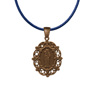 Vintage Bronze St. Anne Medal with Lace Border and Stars