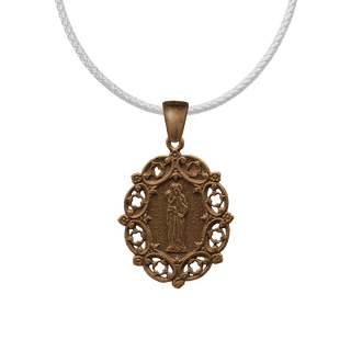 Vintage Bronze St. Anne Medal with Lace Border and Stars