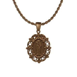 Vintage Bronze St. Anne Medal with Lace Border and Stars