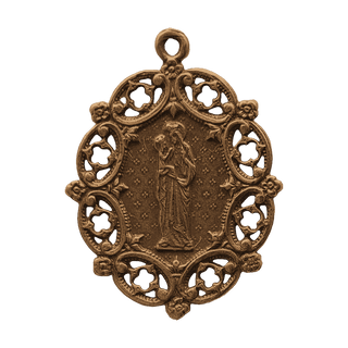 Vintage Bronze St. Anne Medal with Lace Border and Stars