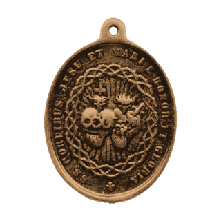 Vintage Bronze Two Hearts of Jesus and Mary Medal
