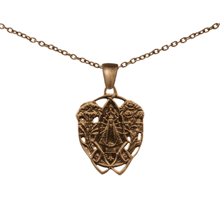 Vintage Bronze Our Lady of Lujan Medal with Flowers