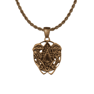 Vintage Bronze Our Lady of Lujan Medal with Flowers