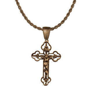 Vintage Bronze Philippine Lilies Openwork Crucifix