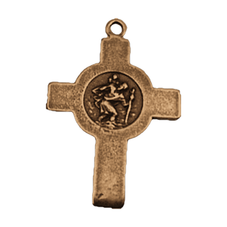 Vintage Bronze St. Christopher Crucifix Cross — reverse