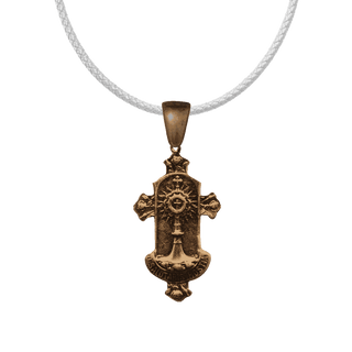 Vintage Bronze O Salutaris Hostia Monstrance Medal