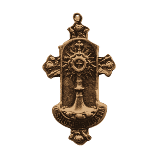 Vintage Bronze O Salutaris Hostia Monstrance Medal