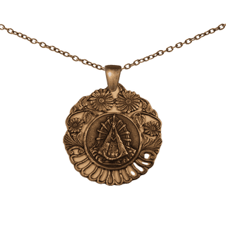 Vintage Bronze Our Lady of Lujan Medal with Flowers