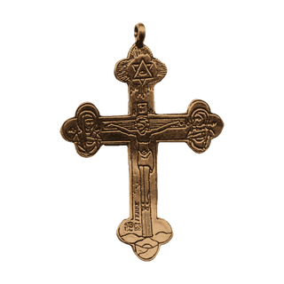Vintage Bronze Etched Crucifix with Star and Eye of Providence