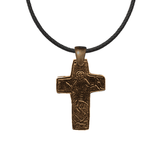 Vintage Bronze Etched Folk Cross with Haloed Figure