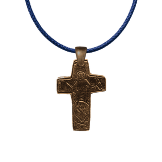 Vintage Bronze Etched Folk Cross with Haloed Figure