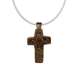Vintage Bronze Etched Folk Cross with Haloed Figure