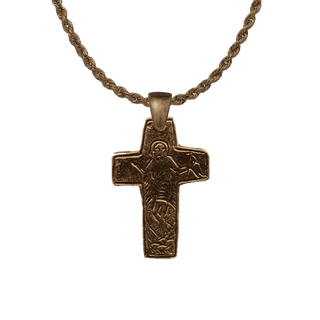 Vintage Bronze Etched Folk Cross with Haloed Figure