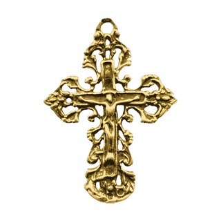 Vintage Yellow Bronze Lace and Filigree Crucifix, Small