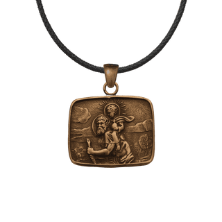 Vintage Bronze Saint Christopher Landscape Medal