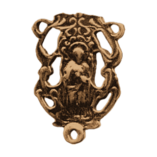 Vintage Bronze Praying Madonna Floral Rosary Center — reverse