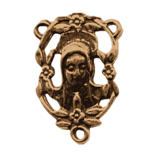 Vintage Bronze Praying Madonna Floral Rosary Center