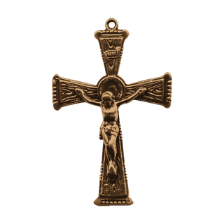 Vintage Bronze Wood Grain Flared and Beaded Crucifix