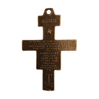 Vintage Bronze San Damiano Crucifix with the Assisi Blessing — reverse