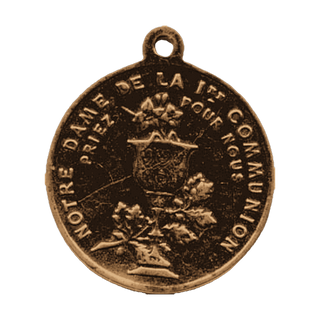 Vintage Bronze Notre Dame de la Premiere Communion Medal