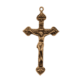 Vintage Bronze Crucifix with Four Hearts and Lilies