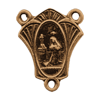 Vintage Bronze Saint Rita Fan-Shaped Rosary Center