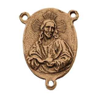 Vintage Bronze Sacred Heart and Crowned Virgin Rosary Center