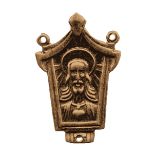 Vintage Bronze Art Deco Madonna and Sacred Heart Rosary Center — reverse