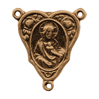 Vintage Bronze Sacred Heart and Madonna Rosary Center with Roses — reverse