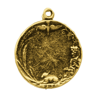 Vintage Yellow Bronze First Communion Medal with Dove and Lamb — reverse