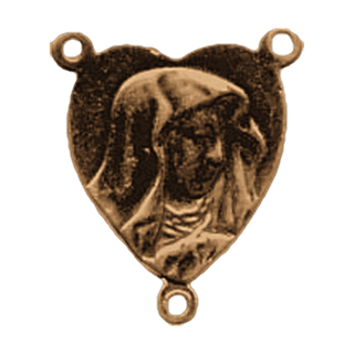 Vintage Bronze Passion Rosary Center, Heart Shaped
