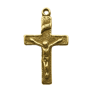 Vintage Yellow Bronze Simple Christening Crucifix, 7/8 inch