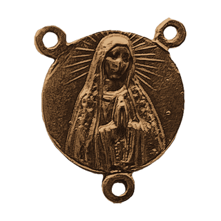 Vintage Bronze Sacred Heart and Veiled Virgin Rosary Center — reverse