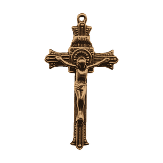 Vintage Bronze Beaded Line Crucifix, 2 inch