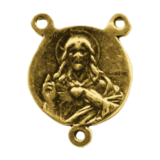 Vintage Yellow Bronze Fatima and Sacred Heart Rosary Center