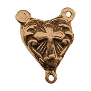 Vintage Bronze Puffy Heart Rosary Center with Cross