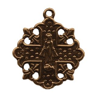 Vintage Bronze Virgin Mary Cross Medal