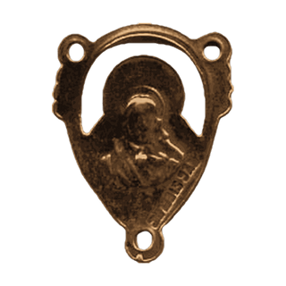Vintage Bronze Beaded Madonna Rosary Center — reverse