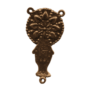 Vintage Bronze Large Radiant Miraculous Rosary Center — reverse