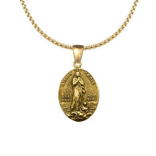 Vintage Yellow Bronze Stella Maris Medal, Oval