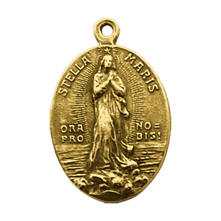 Vintage Yellow Bronze Stella Maris Medal, Oval