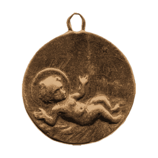 Vintage Bronze Christ Child in the Manger Medal