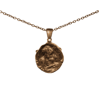Vintage Bronze Beaded Border Medal with Haloed Figure
