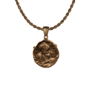 Vintage Bronze Beaded Border Medal with Haloed Figure