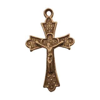 Vintage Bronze Fleur-de-Lis Crucifix with IHS