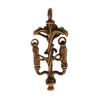 Vintage Bronze Lord of Miracles Crucifix Pendant — reverse