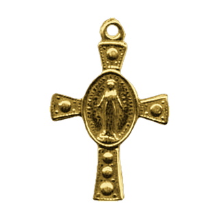 Vintage Yellow Bronze Tiny Miraculous Medal Cross