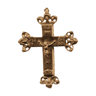Vintage Bronze Ornate Crucifix with Chalice and Wheat Reverse